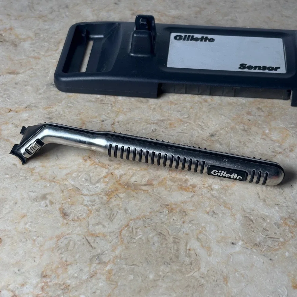 Gillette Sensor Razor Silver Metal Handle Vintage Storage Case Mirror 1 Cart
